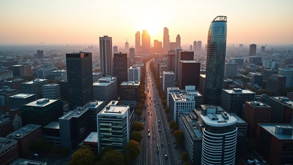 Aerial view of East London Tech City with modern buildings, startups, and innovation hubs clustered together