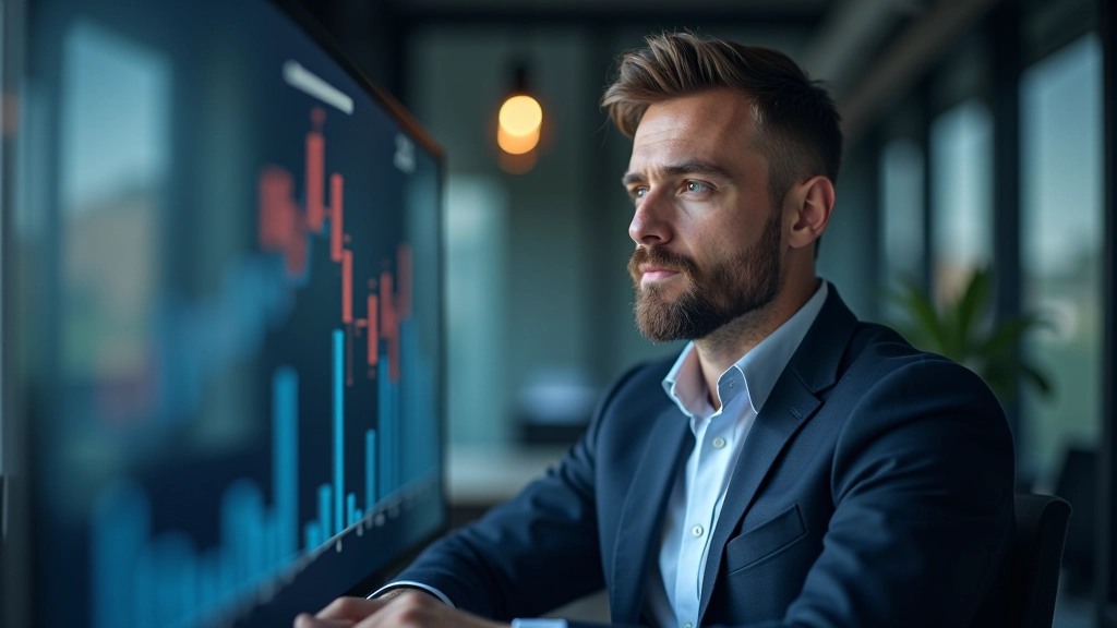 Business growth chart visualization with upward trending line and successful entrepreneurs celebrating business milestone