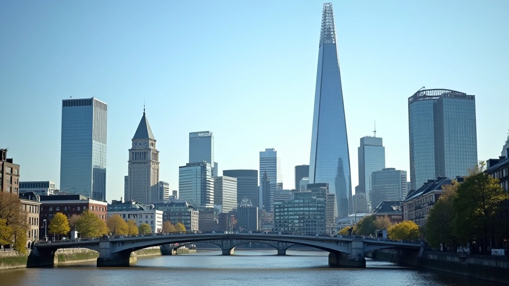 Modern London skyline with tech buildings and glass architecture reflecting sunlight