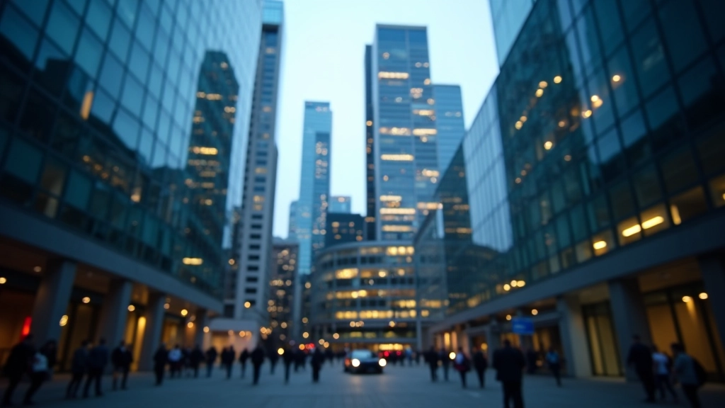 Modern London financial district with contemporary office buildings and business atmosphere