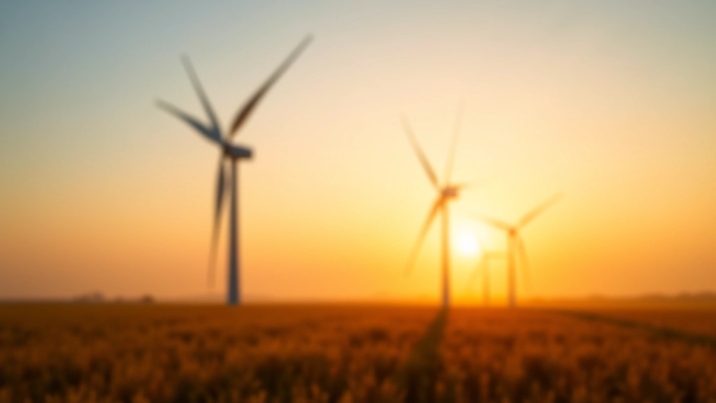 Modern wind turbines in a field representing renewable energy technology and sustainable power generation