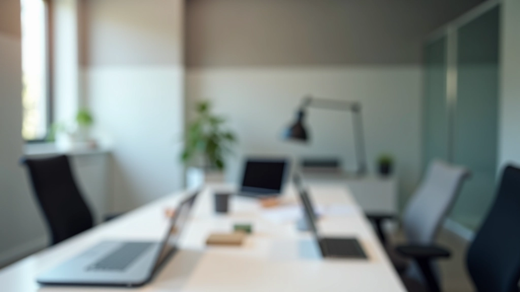 Professional venture capital office with meeting table, financial charts, and investment documents spread across workspace